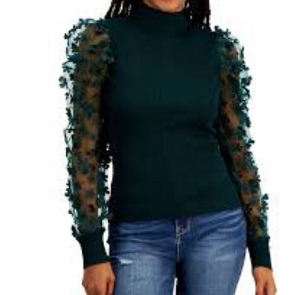 Sioni Black Petal Frill Sleeve Ruffle Neck Sweater M - Picture 7 of 8